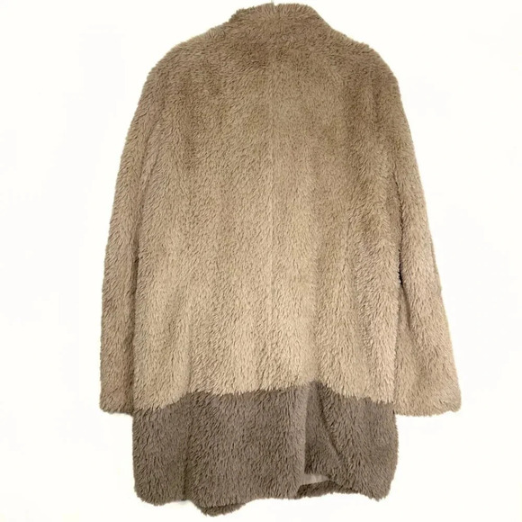 Kenneth Cole Women's Full-Snap Faux Fur Teddy Coat Size XL Color Block Tan Brown - Picture 3 of 8